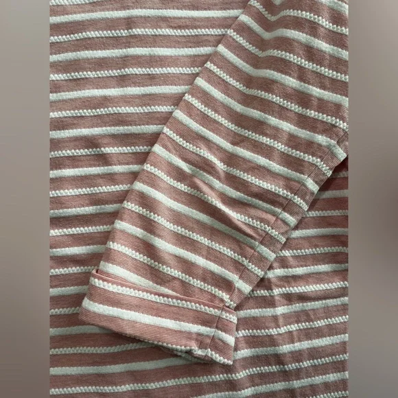 Denver Hayes Women Large Cotton Blend Pink and White 3/4 Stripped Shirt - Picture 5 of 13
